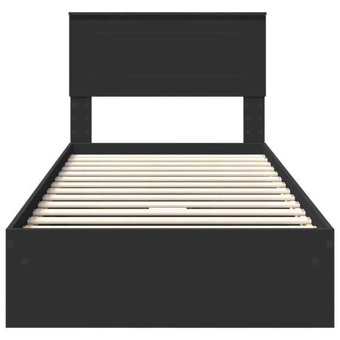Pat cu storage cu headboard Negru 75 x 190 cm Lemn compozit - WALTI WALTI
