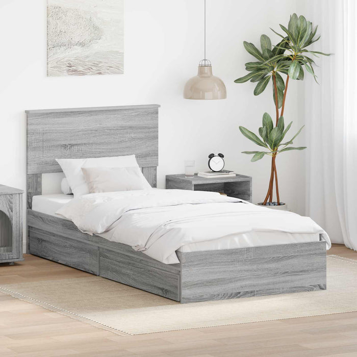 Pat cu storage cu sertar Gri Sonoma 75 x 190 cm Lemn compozit - WALTI WALTI