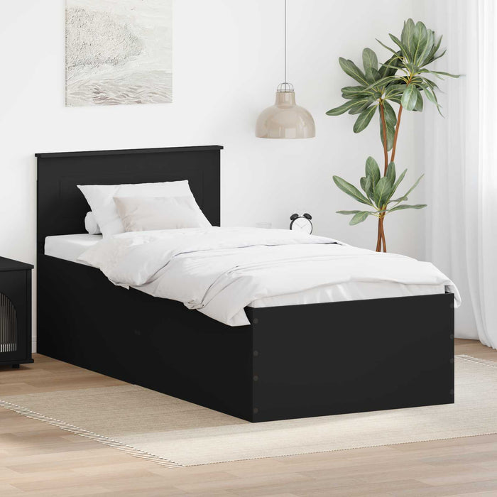 Cadru de pat cu headboard Negru 90 x 190 cm Lemn compozit WALTI