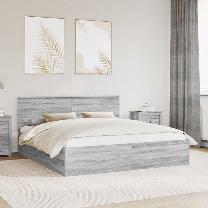 Cadru de pat cu headboard Gri Sonoma 200 x 200 cm Lemn compozit - WALTI WALTI