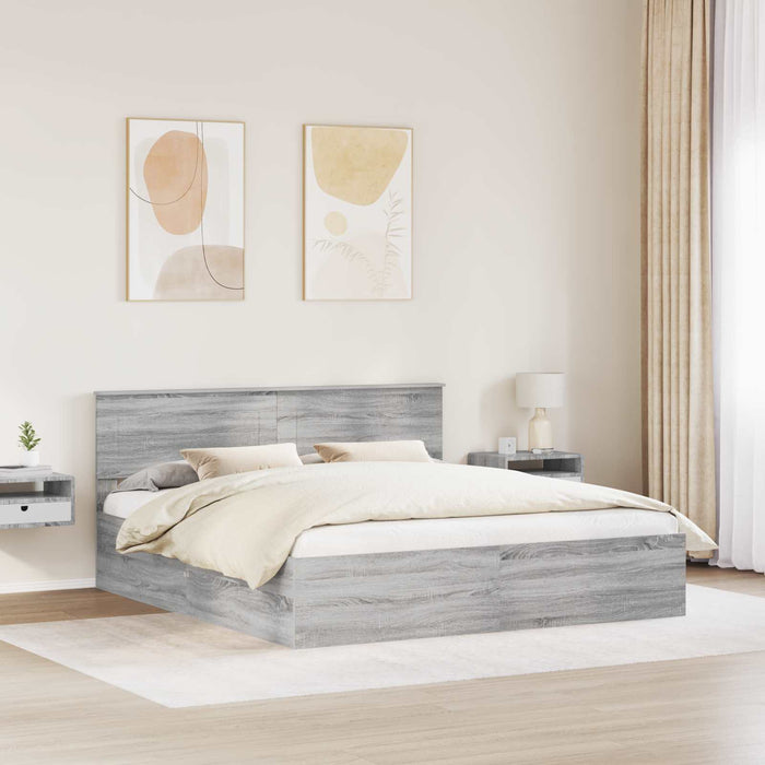 Cadru de pat cu headboard Gri Sonoma 200 x 200 cm Lemn compozit - WALTI WALTI