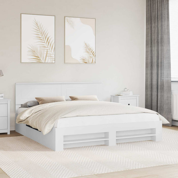 Cadru de pat cu headboard Alb 200 x 200 cm Lemn compozit - WALTI WALTI
