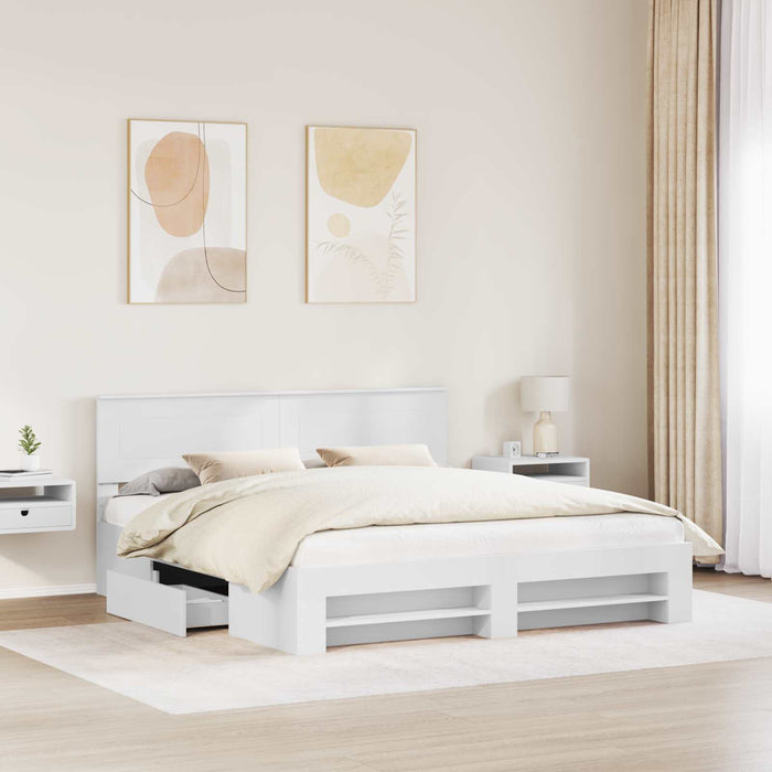 Cadru de pat cu headboard Alb 200 x 200 cm Lemn compozit - WALTI WALTI