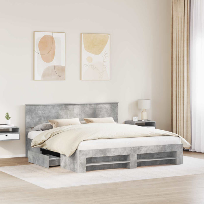 Cadru de pat Gri din beton 200 x 200 cm Lemn compozit - WALTI WALTI