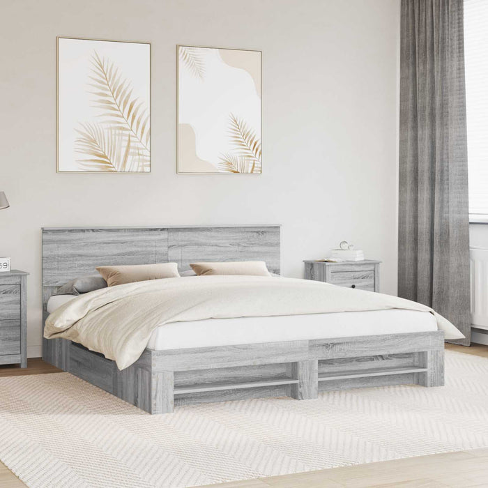 Cadru de pat cu headboard Gri Sonoma 180 x 200 cm Lemn compozit - WALTI WALTI