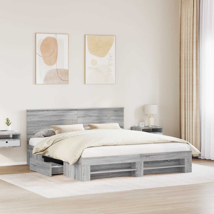 Cadru de pat cu headboard Gri Sonoma 180 x 200 cm Lemn compozit - WALTI WALTI