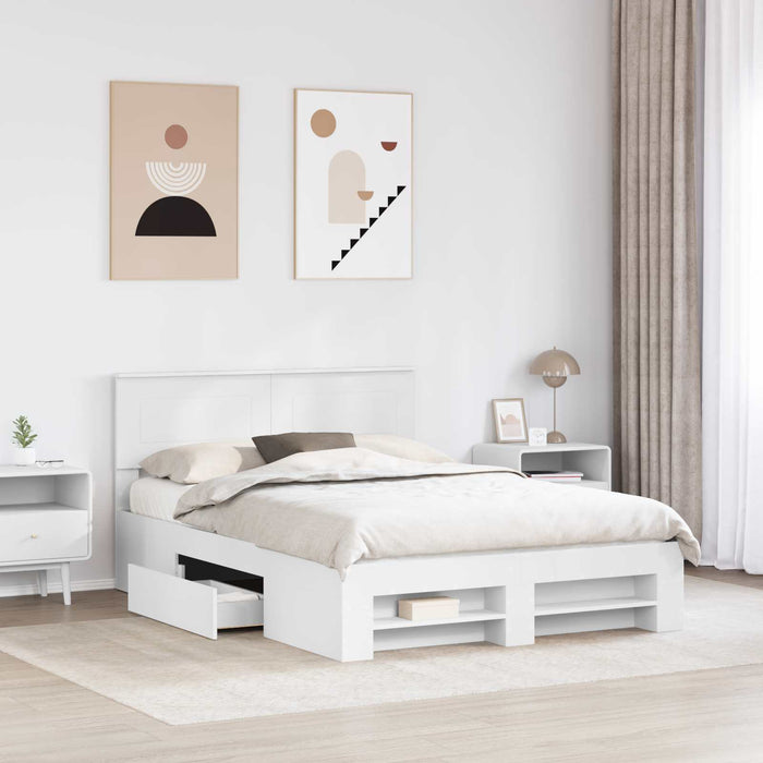 Cadru de pat cu headboard Alb 150 x 200 cm Lemn compozit - WALTI WALTI