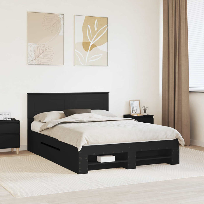 Cadru de pat cu headboard Negru 150 x 200 cm Lemn compozit - WALTI WALTI