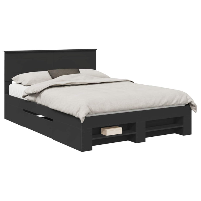 Cadru de pat cu headboard Negru 150 x 200 cm Lemn compozit - WALTI WALTI