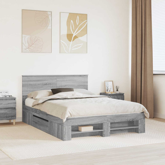 Cadru de pat cu headboard Gri Sonoma 150 x 200 cm Lemn compozit - WALTI WALTI