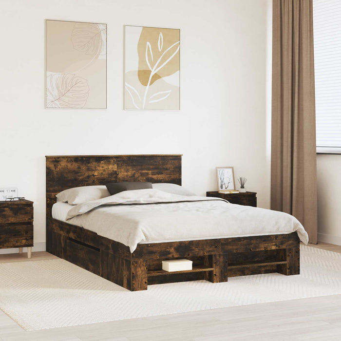 Cadru de pat Stejar fumuriu 140 x 200 cm Lemn compozit - WALTI WALTI