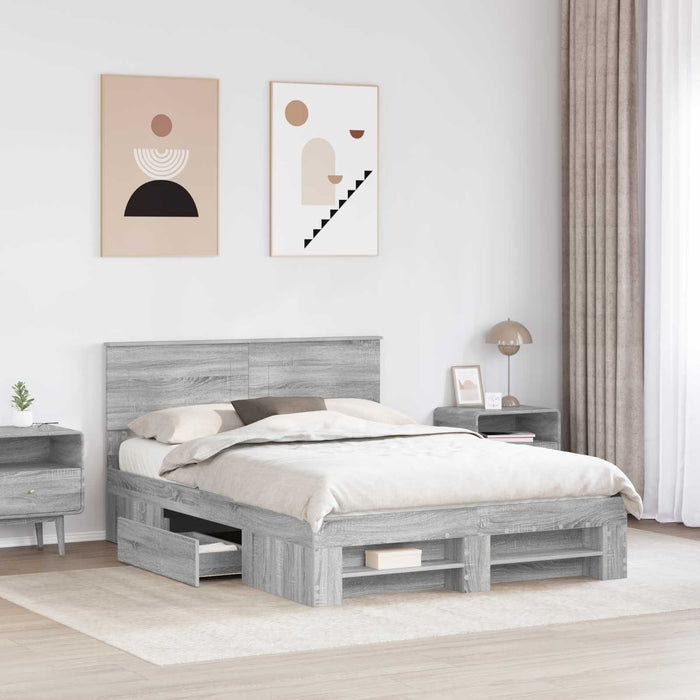 Cadru de pat cu headboard Gri Sonoma 140 x 200 cm Lemn compozit - WALTI WALTI