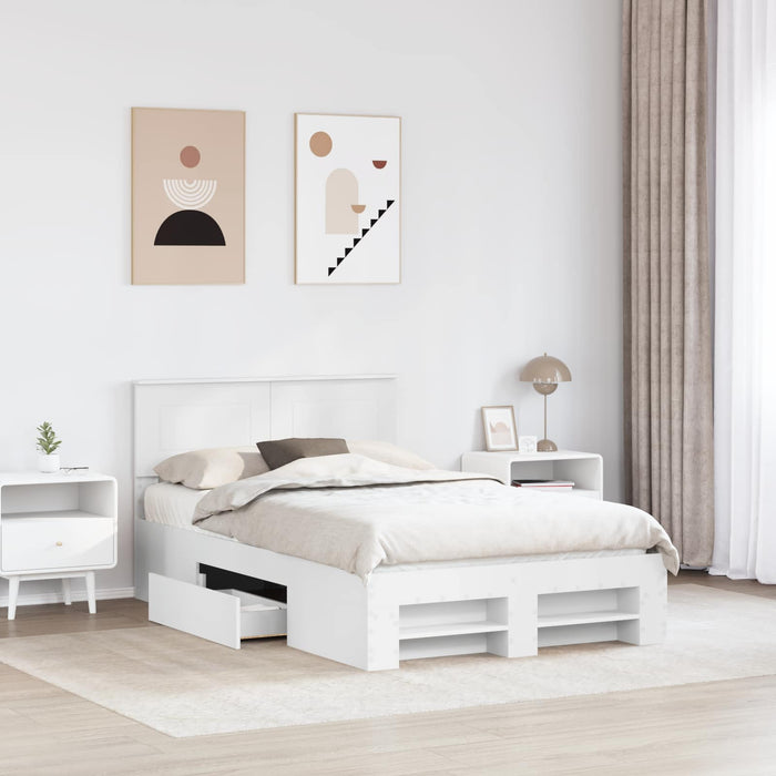 Cadru de pat cu headboard Alb 137 x 203 cm Lemn compozit - WALTI WALTI