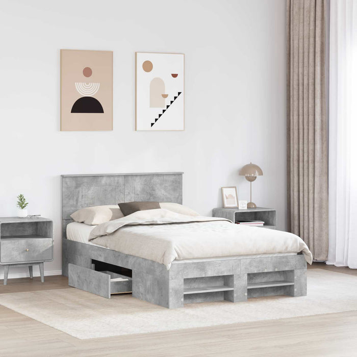 Cadru de pat Gri din beton 137 x 203 cm Lemn compozit - WALTI WALTI