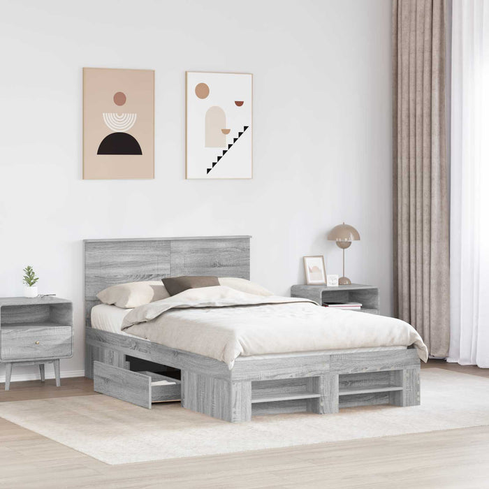 Cadru de pat cu headboard Gri Sonoma 137 x 203 cm Lemn compozit - WALTI WALTI