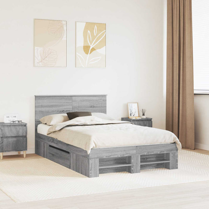 Cadru de pat cu headboard Gri Sonoma 120 x 200 cm Lemn compozit - WALTI WALTI