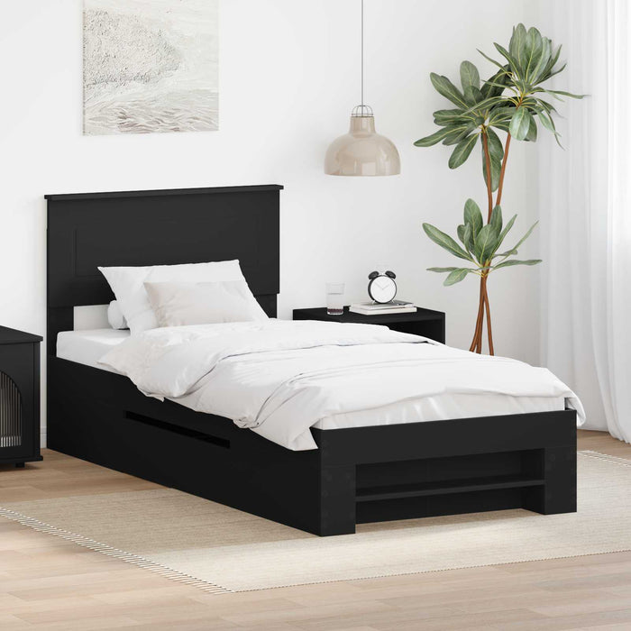 Cadru de pat cu headboard Negru 100 x 200 m Lemn compozit WALTI