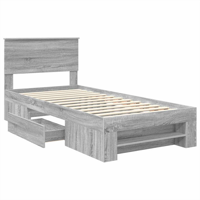 Cadru de pat cu headboard Gri Sonoma 100 x 200 m Lemn compozit - WALTI WALTI