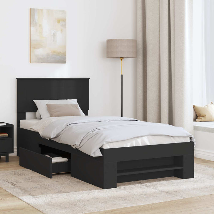 Cadru de pat cu headboard Negru 90 x 200 cm Lemn compozit - WALTI WALTI