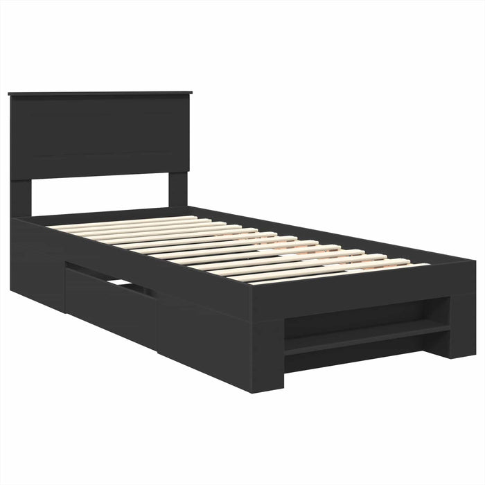 Cadru de pat cu headboard Negru 90 x 200 cm Lemn compozit - WALTI WALTI