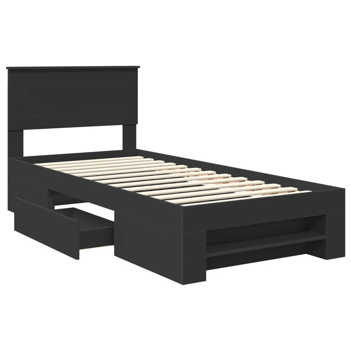 Cadru de pat cu headboard Negru 90 x 200 cm Lemn compozit - WALTI WALTI