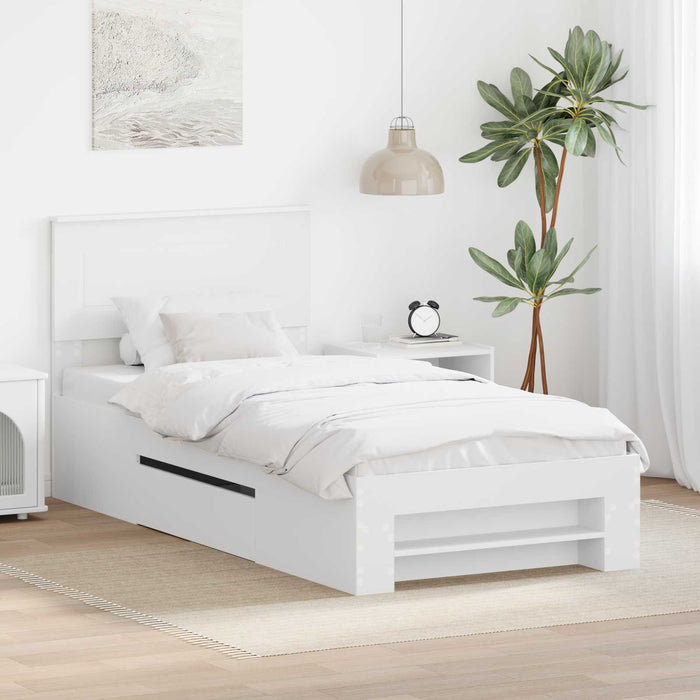 Cadru de pat cu headboard Alb 90 x 200 cm Lemn compozit - WALTI WALTI