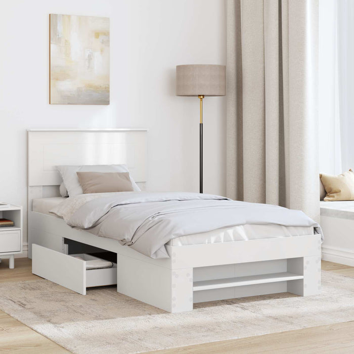 Cadru de pat cu headboard Alb 90 x 200 cm Lemn compozit - WALTI WALTI