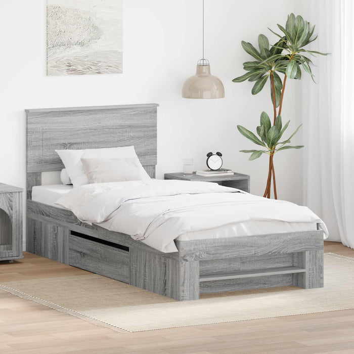 Cadru de pat cu headboard Gri Sonoma 80 x 200 cm Lemn compozit - WALTI WALTI