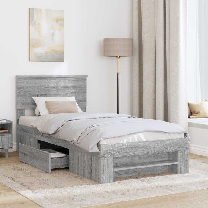 Cadru de pat cu headboard Gri Sonoma 80 x 200 cm Lemn compozit - WALTI WALTI
