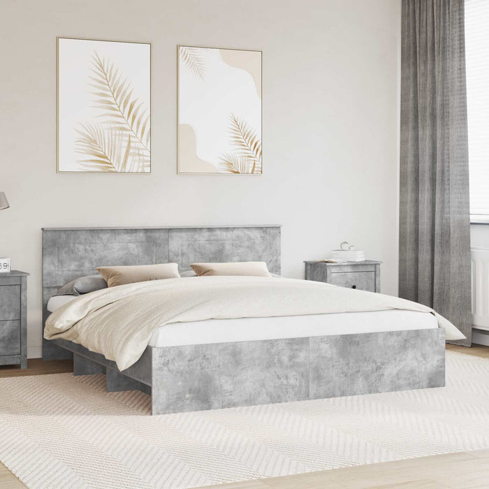 Cadru de pat Gri din beton 200 x 200 cm Lemn compozit - WALTI WALTI