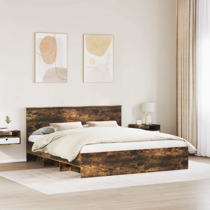 Cadru de pat Stejar fumuriu 200 x 200 cm Lemn compozit - WALTI WALTI