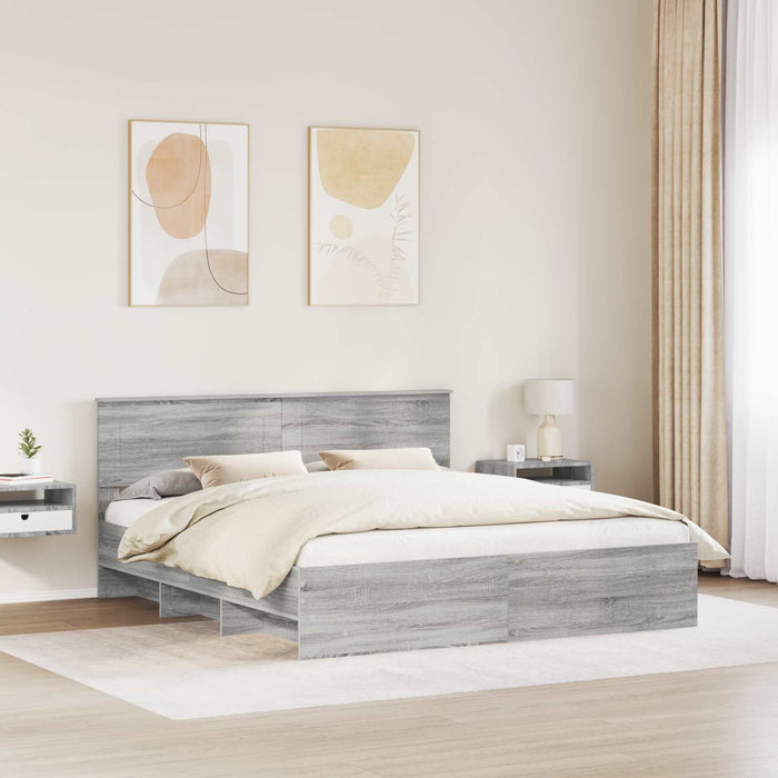 Cadru de pat cu headboard Gri Sonoma 180 x 200 cm Lemn compozit - WALTI WALTI