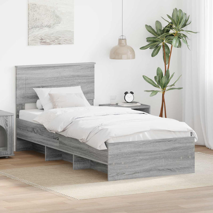 Cadru de pat cu headboard Gri Sonoma 120 x 123 cm Lemn compozit - WALTI WALTI