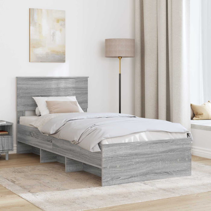 Cadru de pat cu headboard Gri Sonoma 120 x 123 cm Lemn compozit - WALTI WALTI