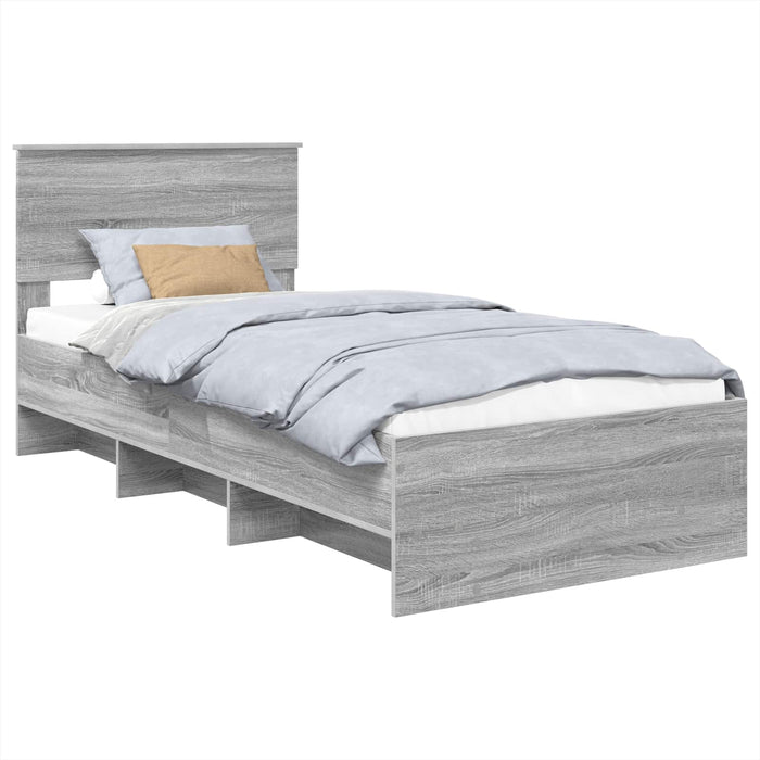 Cadru de pat cu headboard Gri Sonoma 120 x 123 cm Lemn compozit - WALTI WALTI