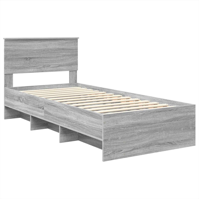 Cadru de pat cu headboard Gri Sonoma 120 x 123 cm Lemn compozit - WALTI WALTI