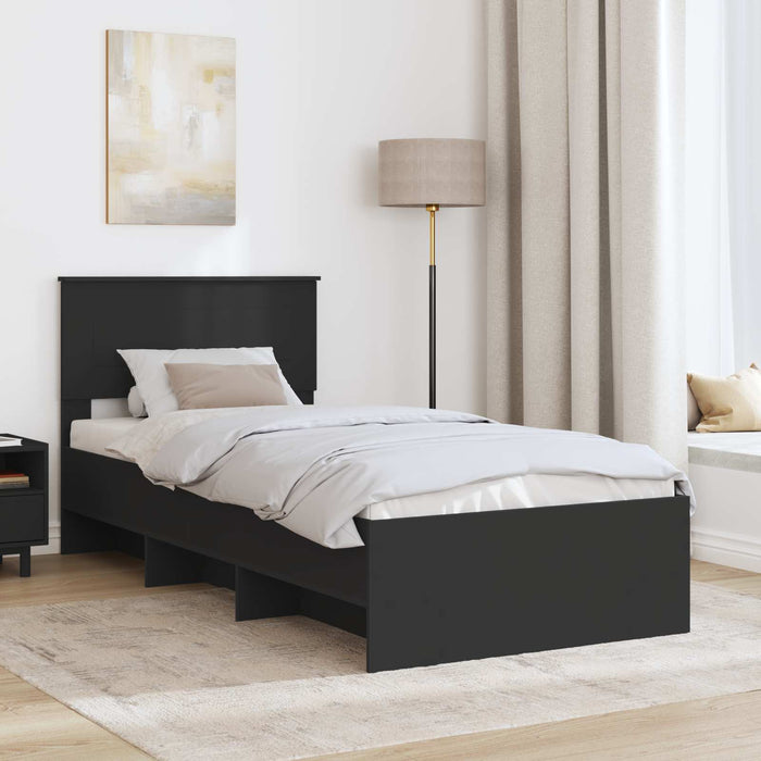 Cadru de pat cu headboard Negru 90 x 200 cm Lemn compozit - WALTI WALTI