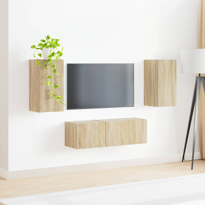 Set Dulap pentru Televizor Montat pe Perete 4 pcs Stejar Sonoma - WALTI WALTI