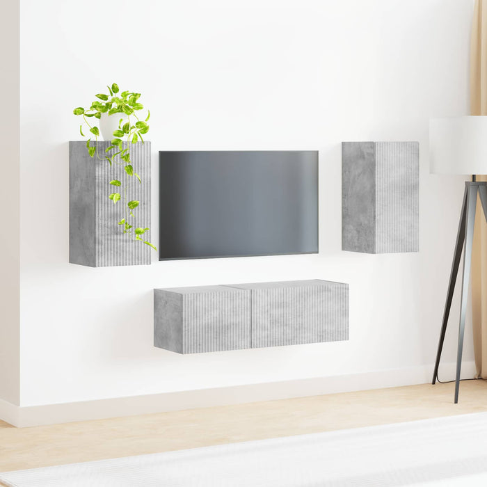 Set Dulap pentru Televizor Montat pe Perete 4 pcs Gri din beton - WALTI WALTI