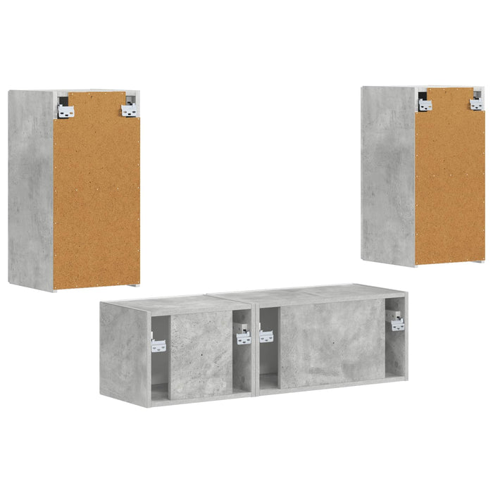 Set Dulap pentru Televizor Montat pe Perete 4 pcs Gri din beton - WALTI WALTI