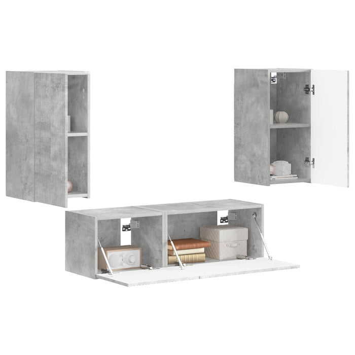 Set Dulap pentru Televizor Montat pe Perete 4 pcs Gri din beton - WALTI WALTI