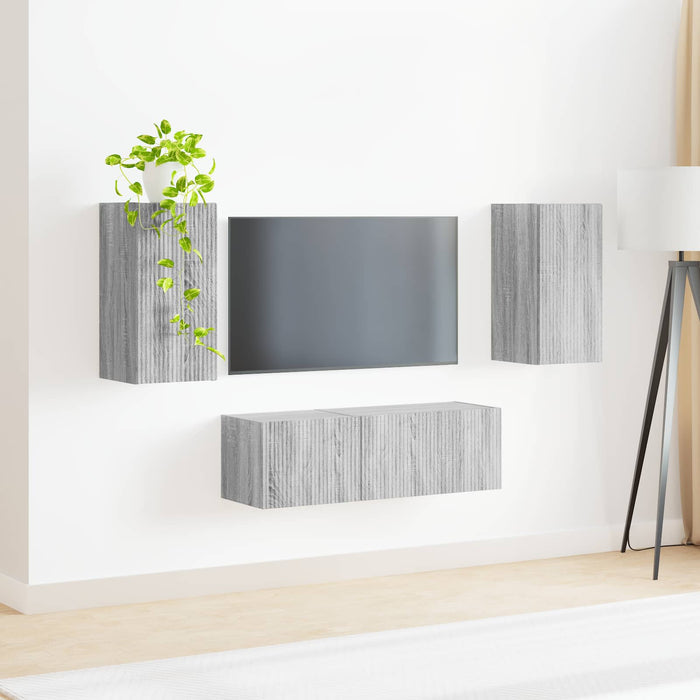 Set Dulap pentru Televizor Montat pe Perete 4 pcs Gri Sonoma - WALTI WALTI