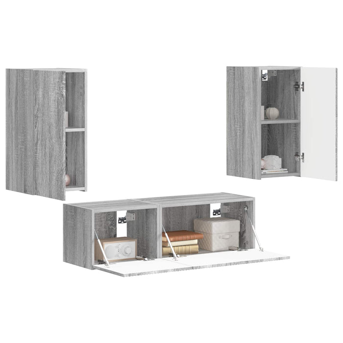 Set Dulap pentru Televizor Montat pe Perete 4 pcs Gri Sonoma - WALTI WALTI