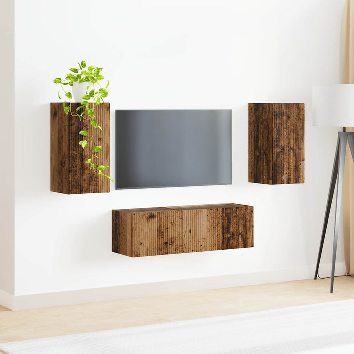 Set Dulap pentru Televizor Montat pe Perete 4 pcs Lemn vechi - WALTI WALTI