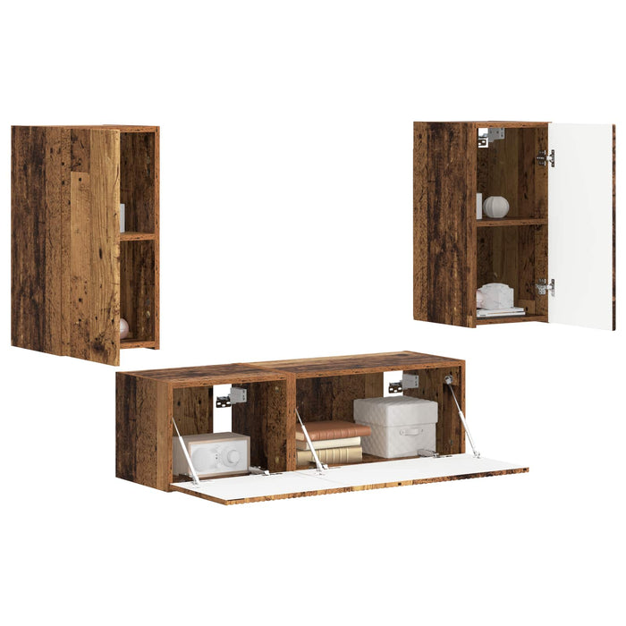 Set Dulap pentru Televizor Montat pe Perete 4 pcs Lemn vechi - WALTI WALTI