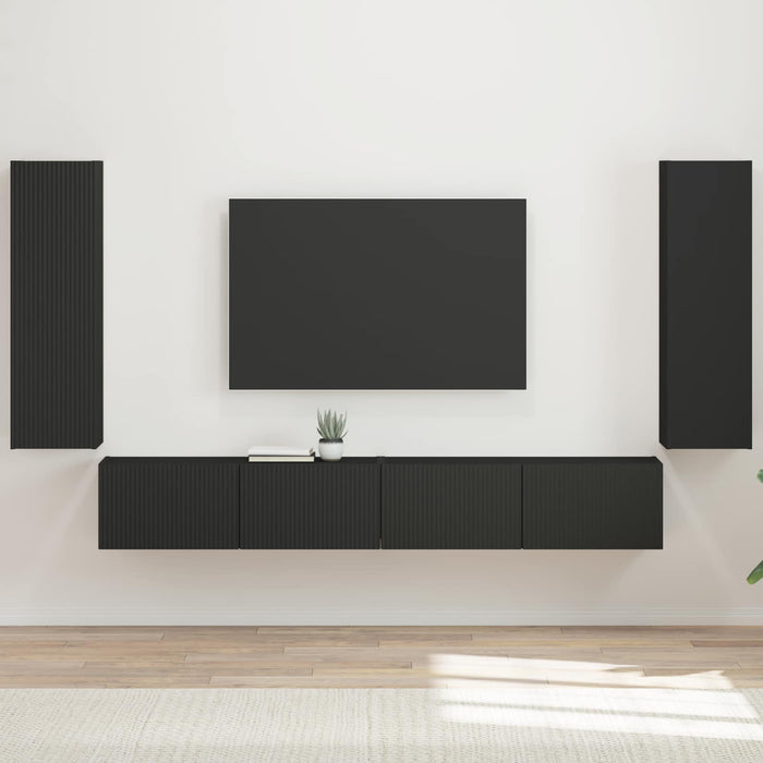 Set Dulap pentru Televizor Montat pe Perete 4 buc. Negru WALTI
