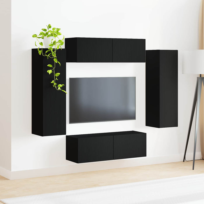 Set Dulap pentru Televizor Montat pe Perete 4 buc. Negru WALTI