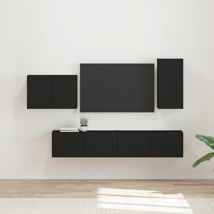 Set Dulap pentru Televizor Montat pe Perete 4 pcs Negru - WALTI WALTI
