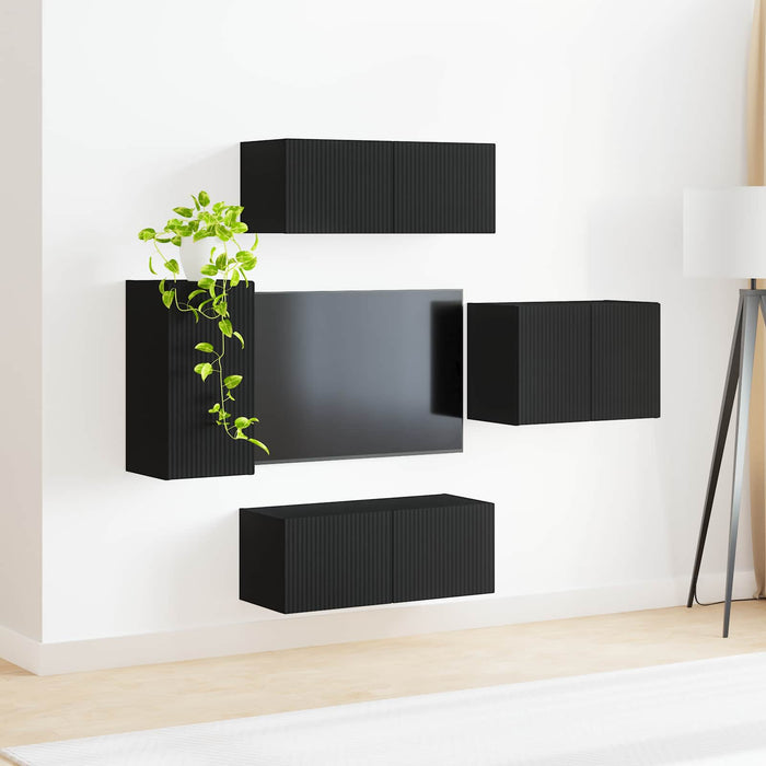 Set Dulap pentru Televizor Montat pe Perete 4 pcs Negru - WALTI WALTI