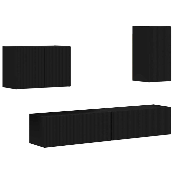 Set Dulap pentru Televizor Montat pe Perete 4 pcs Negru - WALTI WALTI